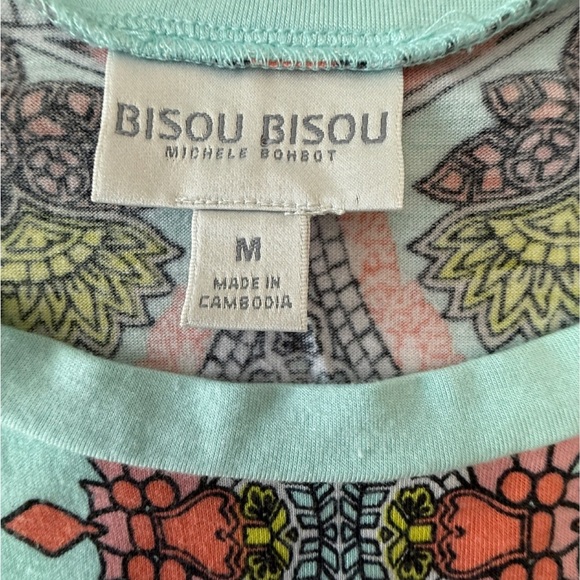 Bisou Bisou Mint and Coral Paisley Lace Blouse. Medium - Picture 4 of 7